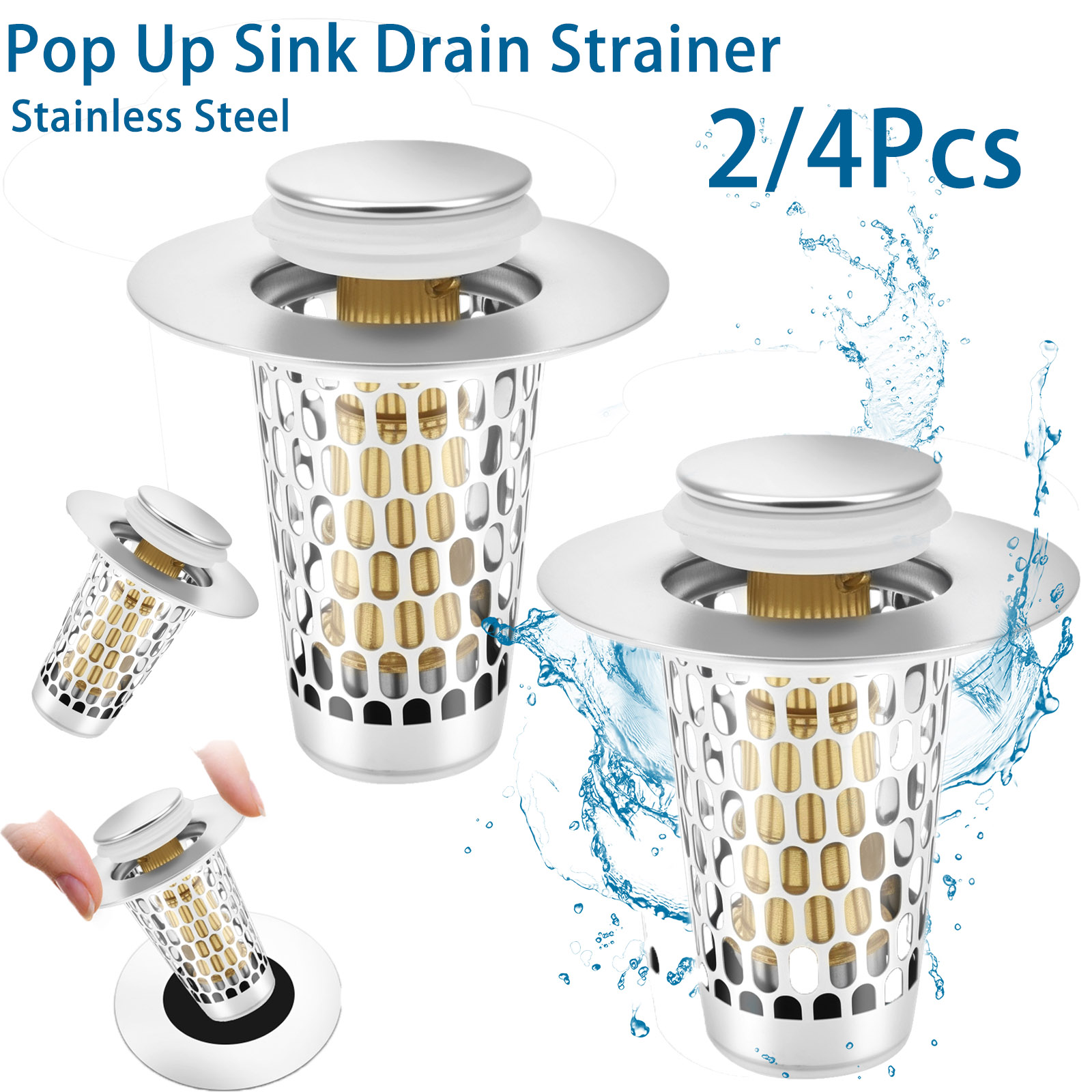 Home Improvement K&B Construction - 2/4Pc Pop Up Sink Drain Strainer
